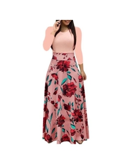 Autumn Women Long Sleeve Print Gored Skirt Boho Ladies Party Evening Holiday Maxi Dress