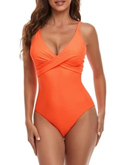 B2prity Women's Monokini Front Cross One Piece Swimsuits Tummy Control Swimwear