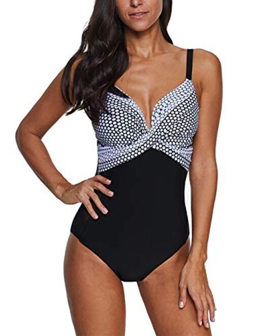 B2prity Women's Monokini Front Cross One Piece Swimsuits Tummy Control Swimwear