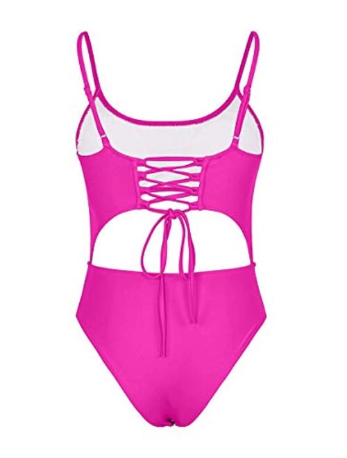 Feager Womens Strappy Cut Out Front Monokini Lace Up Back Bathing Suit Criss Cross High Cut One Piece Swimsuit