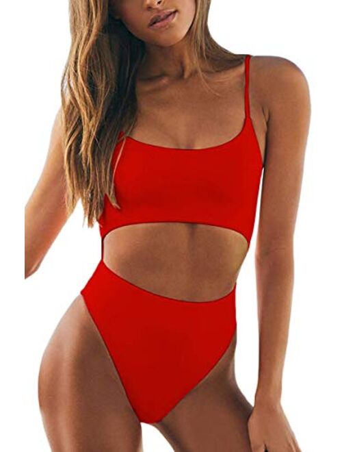 Feager Womens Strappy Cut Out Front Monokini Lace Up Back Bathing Suit Criss Cross High Cut One Piece Swimsuit