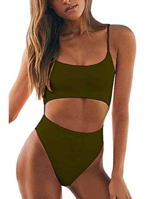 Feager Womens Strappy Cut Out Front Monokini Lace Up Back Bathing Suit Criss Cross High Cut One Piece Swimsuit