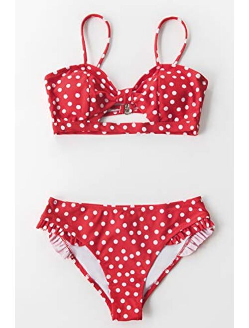 CUPSHE Women's Red Polka Dot Cutout Ruffles Back Hook Closure Bikini Sets