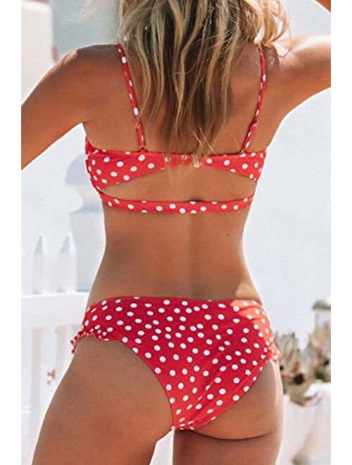 CUPSHE Women's Red Polka Dot Cutout Ruffles Back Hook Closure Bikini Sets