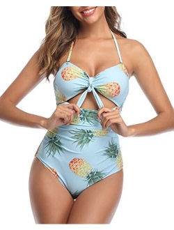 Women Cutout Bikini High Waist One Piece Tie Knot Swimsuit