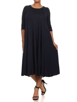 MOA Collection Plus Size Women's 3/4 Sleeves solid dress