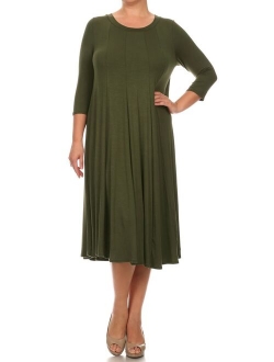 MOA Collection Plus Size Women's 3/4 Sleeves solid dress