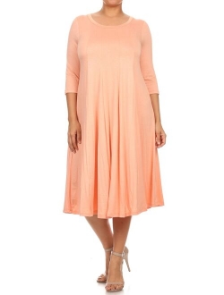 MOA Collection Plus Size Women's 3/4 Sleeves solid dress