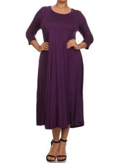 MOA Collection Plus Size Women's 3/4 Sleeves solid dress