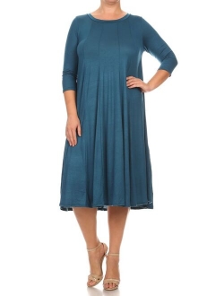 MOA Collection Plus Size Women's 3/4 Sleeves solid dress