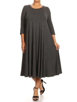 MOA Collection Plus Size Women's 3/4 Sleeves solid dress