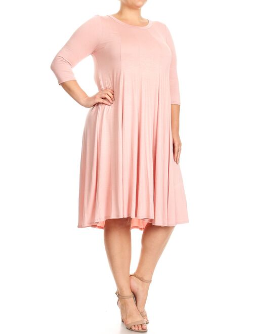 MOA Collection Plus Size Women's 3/4 Sleeves solid dress