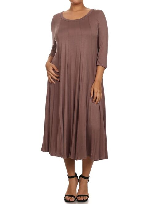 MOA Collection Plus Size Women's 3/4 Sleeves solid dress