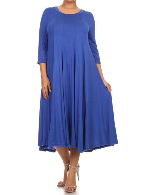 MOA Collection Plus Size Women's 3/4 Sleeves solid dress