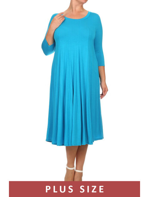 MOA Collection Plus Size Women's 3/4 Sleeves solid dress