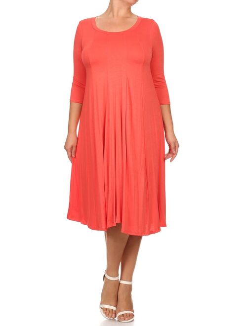 MOA Collection Plus Size Women's 3/4 Sleeves solid dress