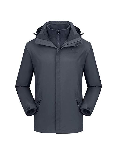 CAMEL CROWN Mens Ski Jacket 3 in 1 Waterproof Winter Jacket Snow Jacket Windproof Hooded with Inner Warm Fleece Coat