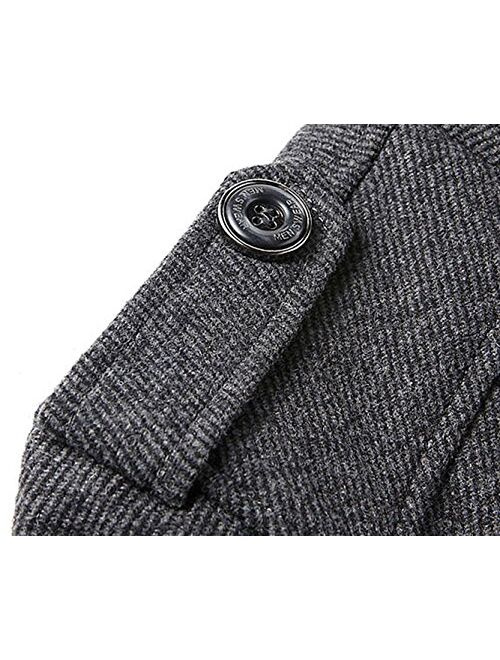 chouyatou Men's Stand Collar Wool-Blend Classic Pea Coat with Removable Inner Collar