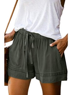 Women's Elastic Waist Drawstring Belt Solid Color Comfy Shorts with Pockets