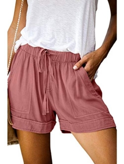 Women's Elastic Waist Drawstring Belt Solid Color Comfy Shorts with Pockets