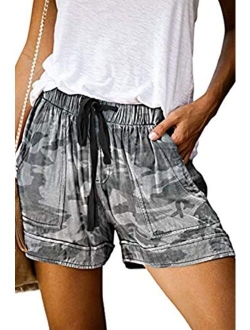 Women's Elastic Waist Drawstring Belt Solid Color Comfy Shorts with Pockets