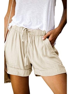 Women's Elastic Waist Drawstring Belt Solid Color Comfy Shorts with Pockets