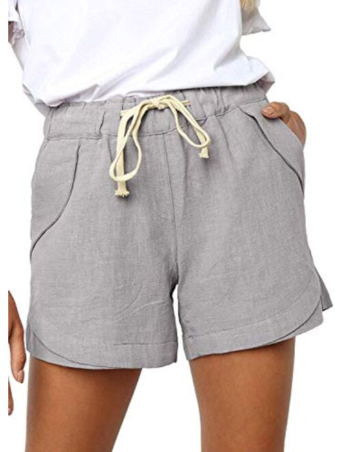 Womens Casual Drawstring Elastic Waist Comfy Summer Pure Color Shorts with Pockets