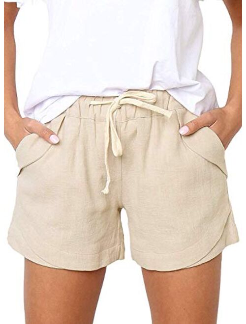 Womens Casual Drawstring Elastic Waist Comfy Summer Pure Color Shorts with Pockets