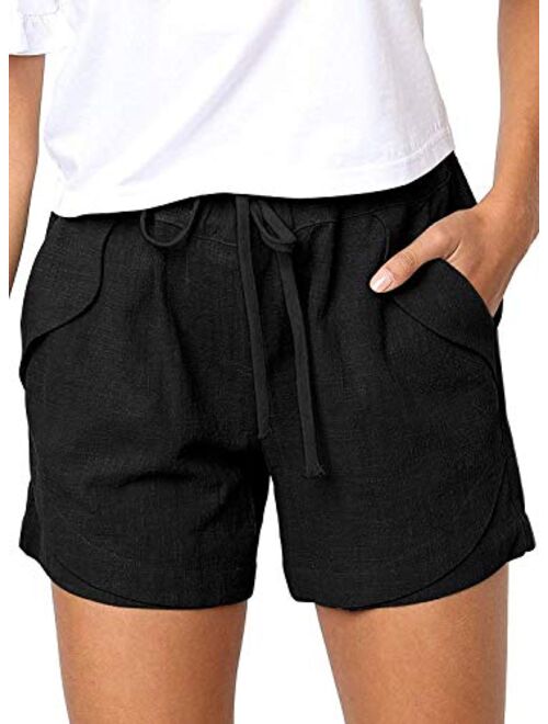 Womens Casual Drawstring Elastic Waist Comfy Summer Pure Color Shorts with Pockets