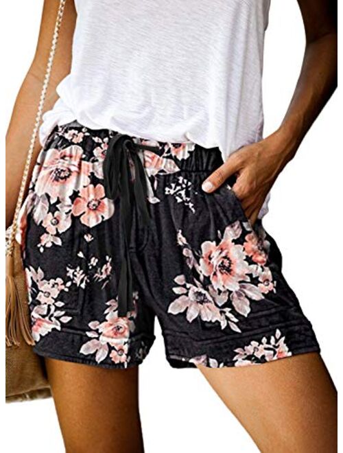 Womens Casual Drawstring Elastic Waist Comfy Summer Pure Color Shorts with Pockets