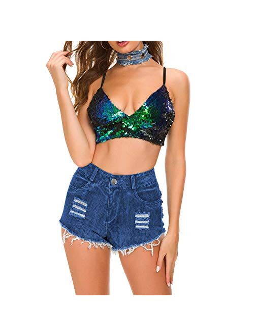 Tulucky Womens High Waist Ripped Hole Short Jeans Washed Distressed Sexy Denim Shorts