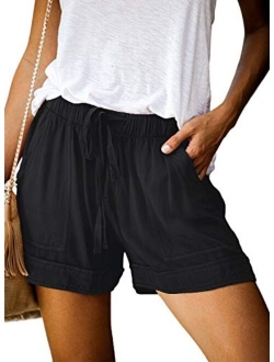 Acelitt Women Comfy Drawstring Casual Elastic Waist Pocketed Shorts Pants (S-XXL)