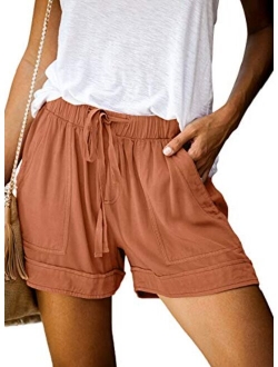 Acelitt Women Comfy Drawstring Casual Elastic Waist Pocketed Shorts Pants (S-XXL)