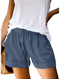 Acelitt Women Comfy Drawstring Casual Elastic Waist Pocketed Shorts Pants (S-XXL)