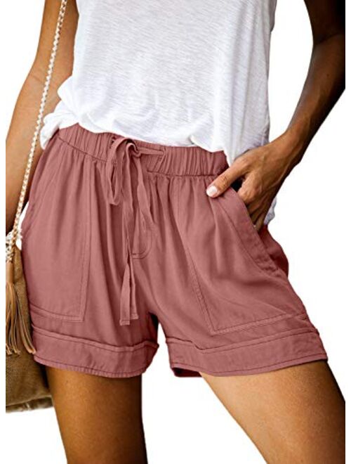 Acelitt Women Comfy Drawstring Casual Elastic Waist Pocketed Shorts Pants (S-XXL)