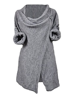 Women's Asymmetric Hem Split Wrap Sweater Poncho Coat