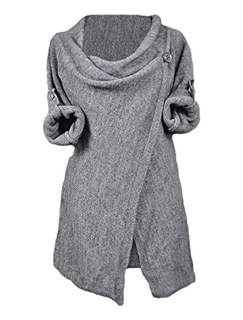 CUPSHE Women's Asymmetric Hem Split Wrap Sweater Poncho Coat