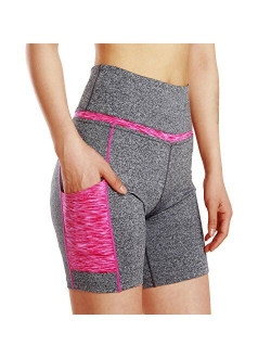 ChinFun Yoga Shorts for Women High Waist Tummy Control 4 Way Stretch Workout Running Shorts Side Pockets