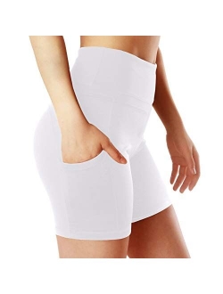 ChinFun Yoga Shorts for Women High Waist Tummy Control 4 Way Stretch Workout Running Shorts Side Pockets