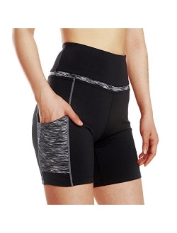 ChinFun Yoga Shorts for Women High Waist Tummy Control 4 Way Stretch Workout Running Shorts Side Pockets