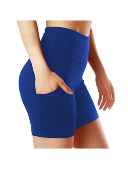 ChinFun Yoga Shorts for Women High Waist Tummy Control 4 Way Stretch Workout Running Shorts Side Pockets