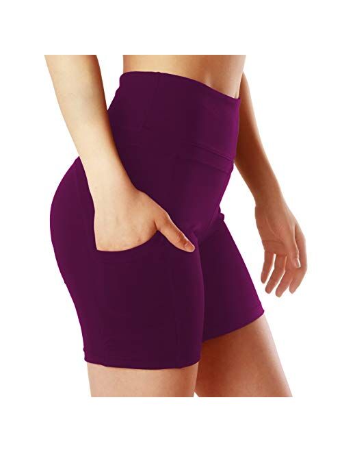 ChinFun Yoga Shorts for Women High Waist Tummy Control 4 Way Stretch Workout Running Shorts Side Pockets