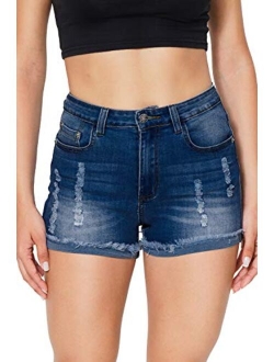 Women's Juniors Stretchy Denim High Waisted Folded Hem Curvy Fit Jeans Shorts