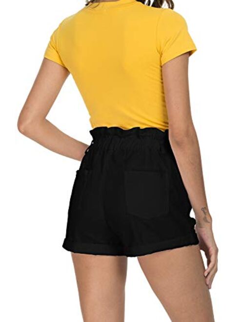 Women's Juniors Stretchy Denim High Waisted Folded Hem Curvy Fit Jeans Shorts