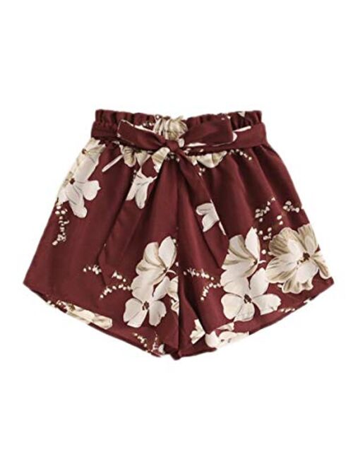 Floerns Women's Plus Size Shorts Summer Casual Floral Elastic Waist Shorts