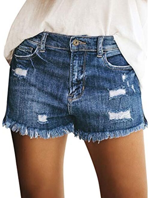 LookbookStore Women's Casual Mid Rise Ripped Denim Shorts Frayed Raw Hem Jeans