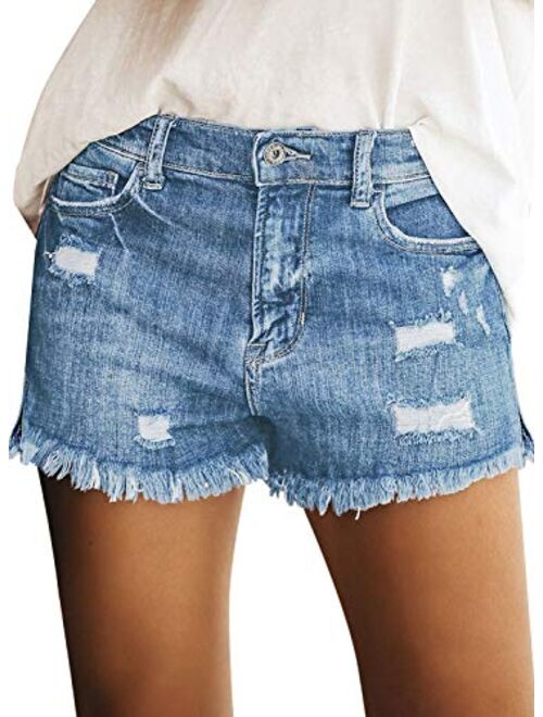 LookbookStore Women's Casual Mid Rise Ripped Denim Shorts Frayed Raw Hem Jeans