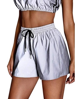 Women's Casual Elastic Waist Self Tie Waist Frill Trim Shorts