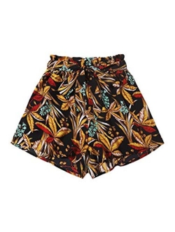 Women's Casual Elastic Waist Self Tie Waist Frill Trim Shorts