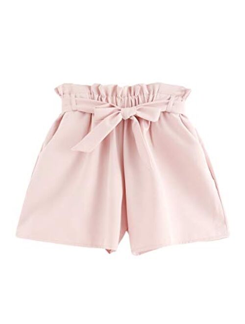 Milumia Women's Casual Elastic Waist Self Tie Waist Frill Trim Shorts